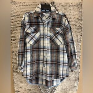 Plaid Button-Up Jacket - Blue and Brown